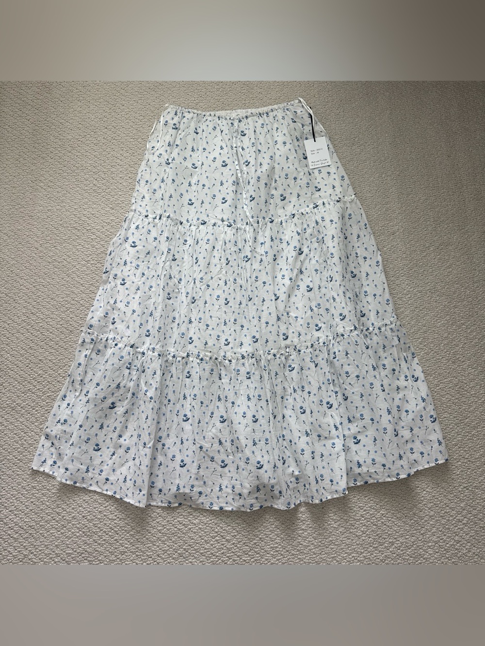 100% Cotton White Maxi Skirt with Blue Floral Print #cottagecore #boho #western